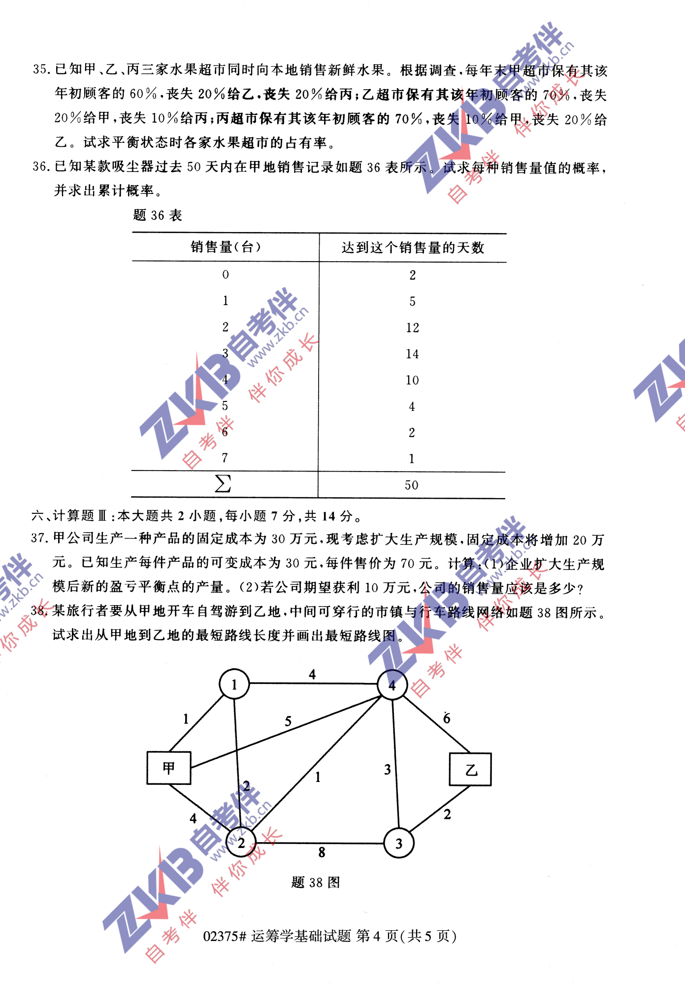 2021年10月福建自考02375運(yùn)籌學(xué)基礎(chǔ)試卷